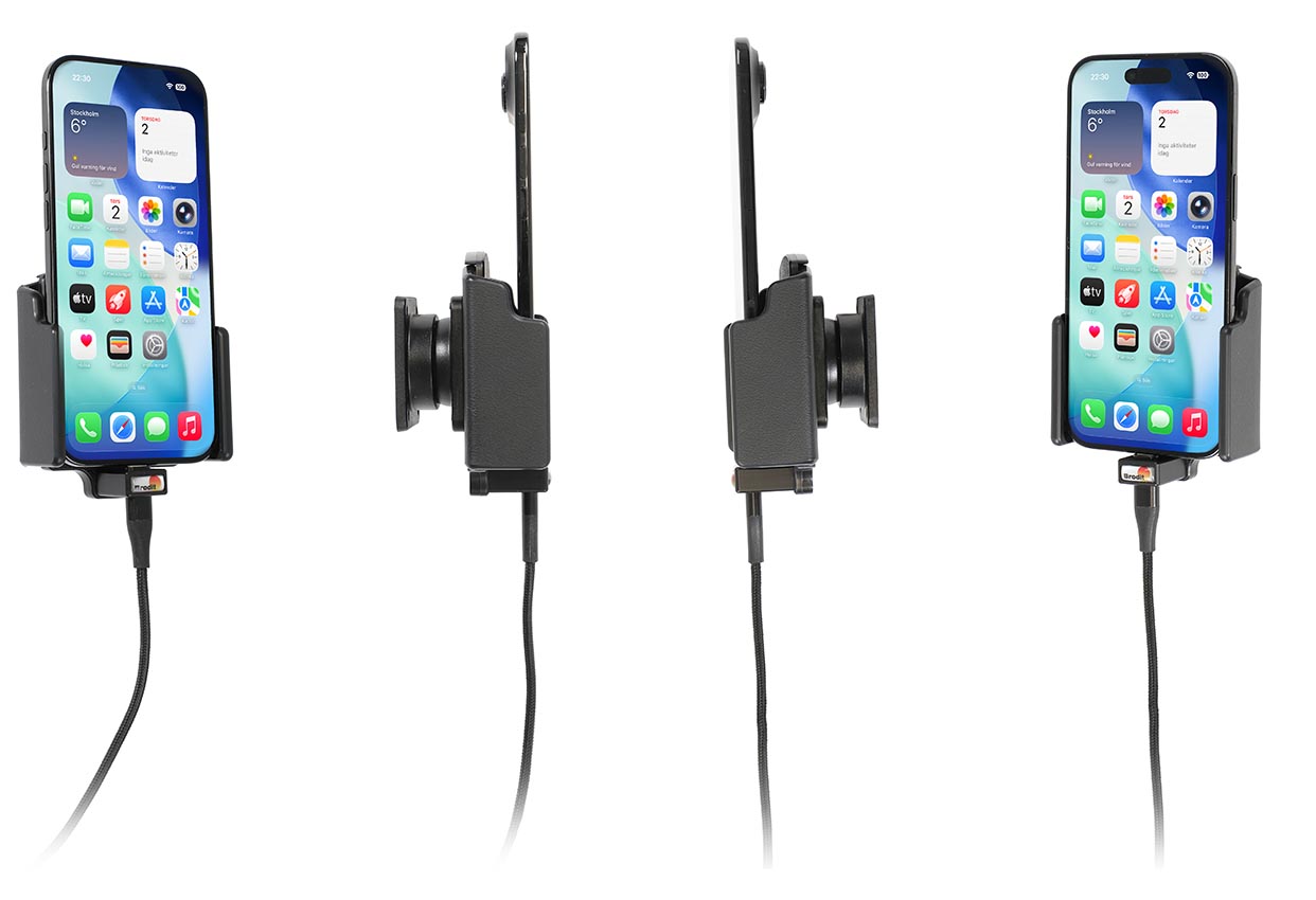727457 Brodit Aktivhalterung-USB-C für iPhone Air - Festeinbau, verstellbar 70-83 mm 1