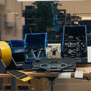 Ein Arbeitsplatz bei Brodit, an dem eine Halterung von Hand zurechtgebogen wird.