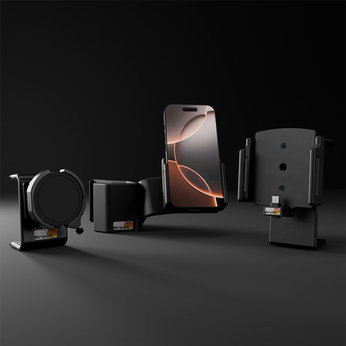 Eine Auswahl an ProClips mit unterschiedlichen, darauf montierten Handyhalterungen