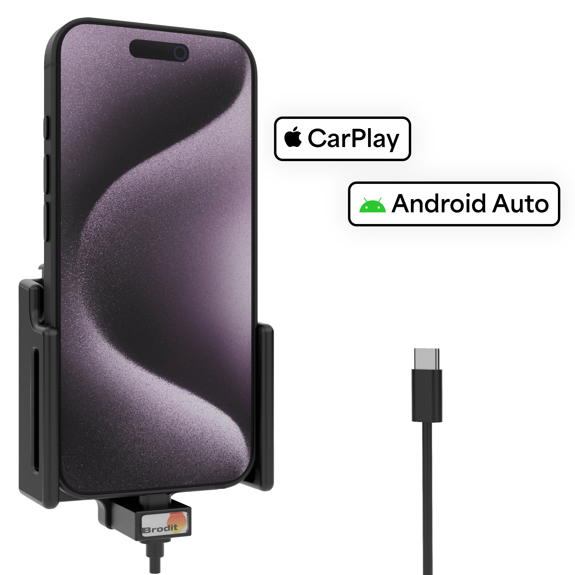 721456 Brodit Universal-Aktivhalterung - integr. USB-C-Kabel, verstellbar 70-83 mm 1