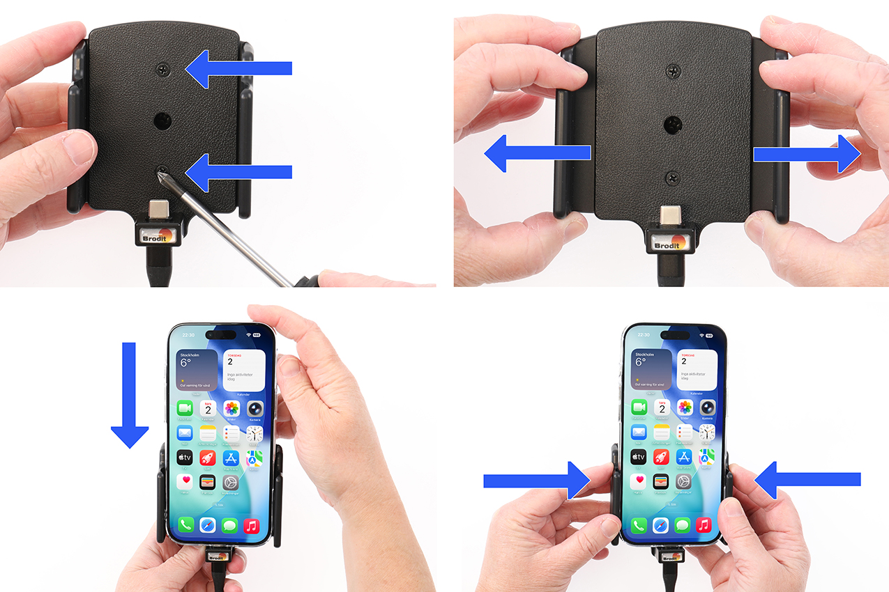 727457 Brodit Aktivhalterung-USB-C für iPhone Air - Festeinbau, verstellbar 70-83 mm 2