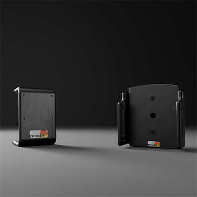 Brodit ProClip und passender Gerätehalter nebeneinander – zweiteiliges Halterungssystem für die sichere Befestigung von Smartphones und Navigationsgeräten im Auto